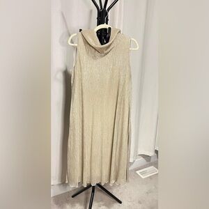 Michel Studio Collection – Elegant Gold Pleated Dress